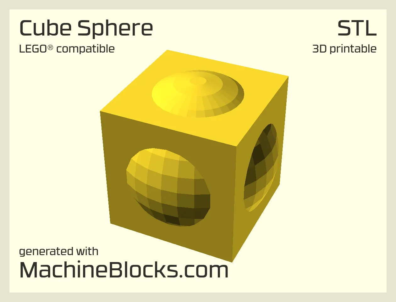 STL Model of a cube and a sphere combined created with OpenSCAD