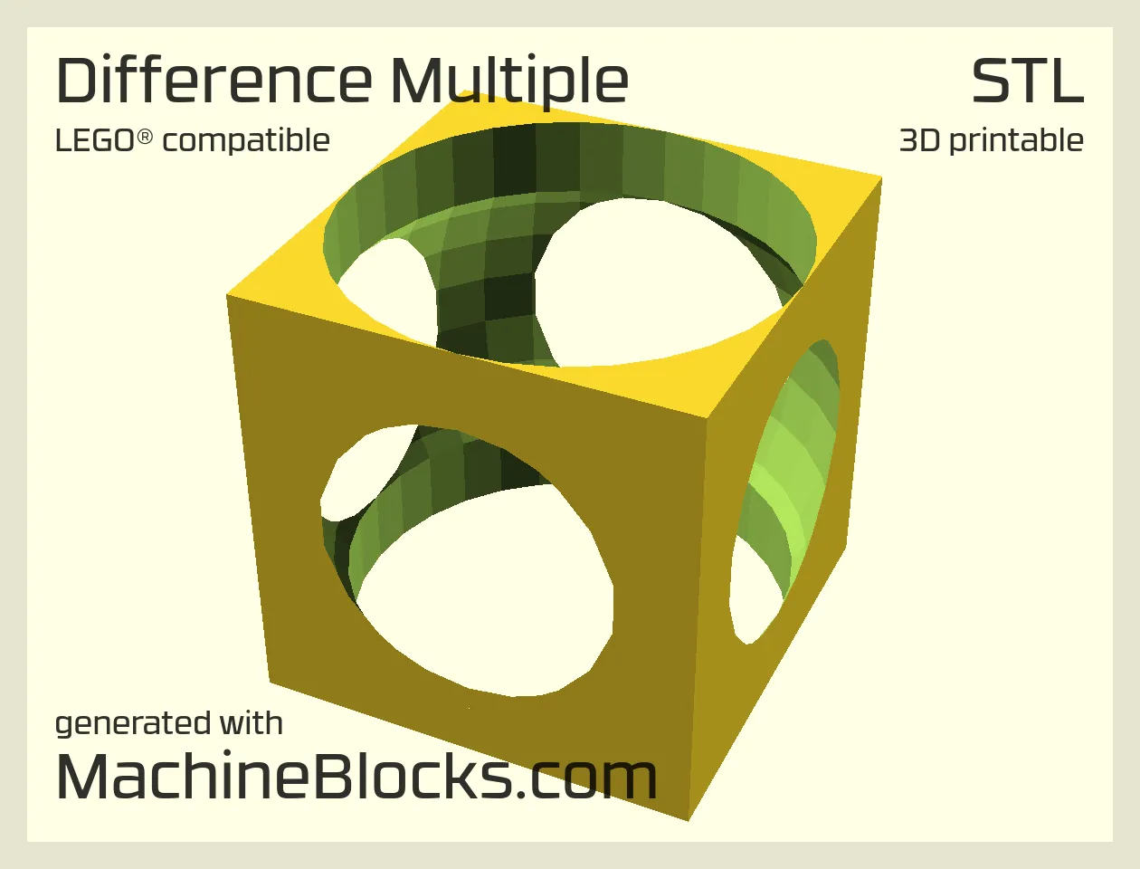 STL Model of multiple subtracted created with OpenSCAD