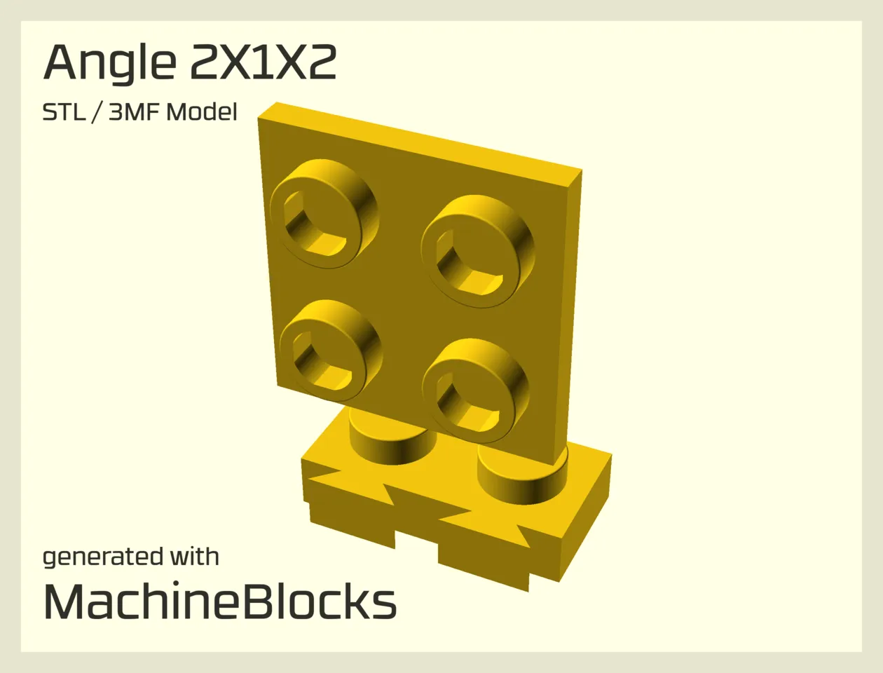 STL Model of LEGO® compatible Angle 2x1x2 optimized for 3D Printing (generated with MachineBlocks.com)