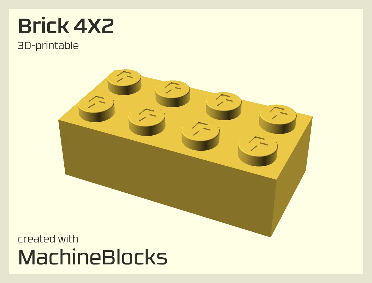Brick 4x2 3MF / STL Model of LEGO® compatible Block 4x2 optimized for 3D Printing (generated with MachineBlocks.com)