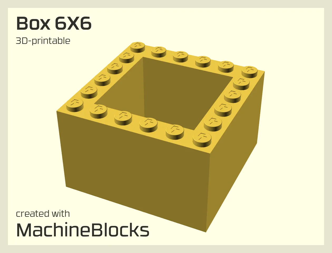 Box 6x6 3MF / STL Model of LEGO® compatible Box 6x6 optimized for 3D Printing (generated with MachineBlocks.com)