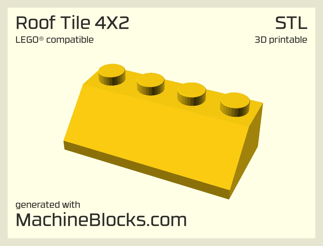 STL Model of LEGO® compatible Roof Tile 4x2 optimized for 3D Printing (generated with MachineBlocks.com)