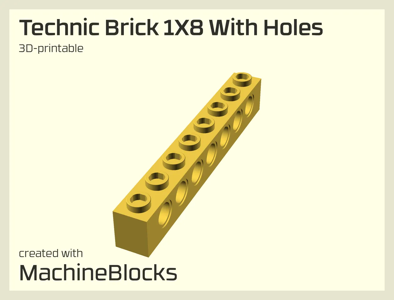 Slim Brick TX 8x1 3MF / STL Model of LEGO® compatible Slim Brick TX 8x1 optimized for 3D Printing (generated with MachineBlocks.com)