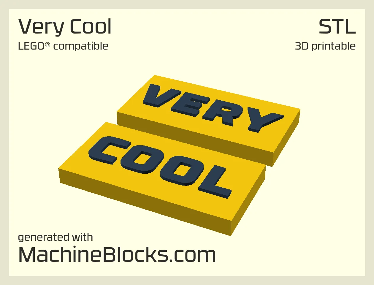 STL Model of LEGO® compatible text bricks optimized for 3D Printing (generated with MachineBlocks.com)