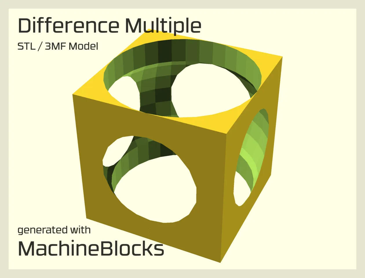 STL Model of multiple subtracted created with OpenSCAD