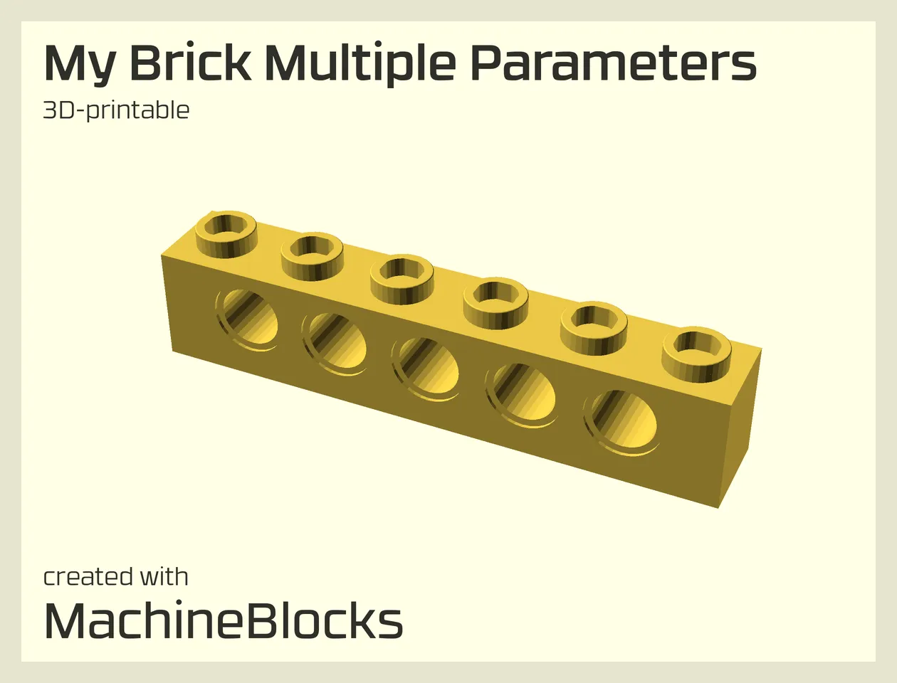 6x1 Technic Brick generated with MachineBlocks SCAD library.