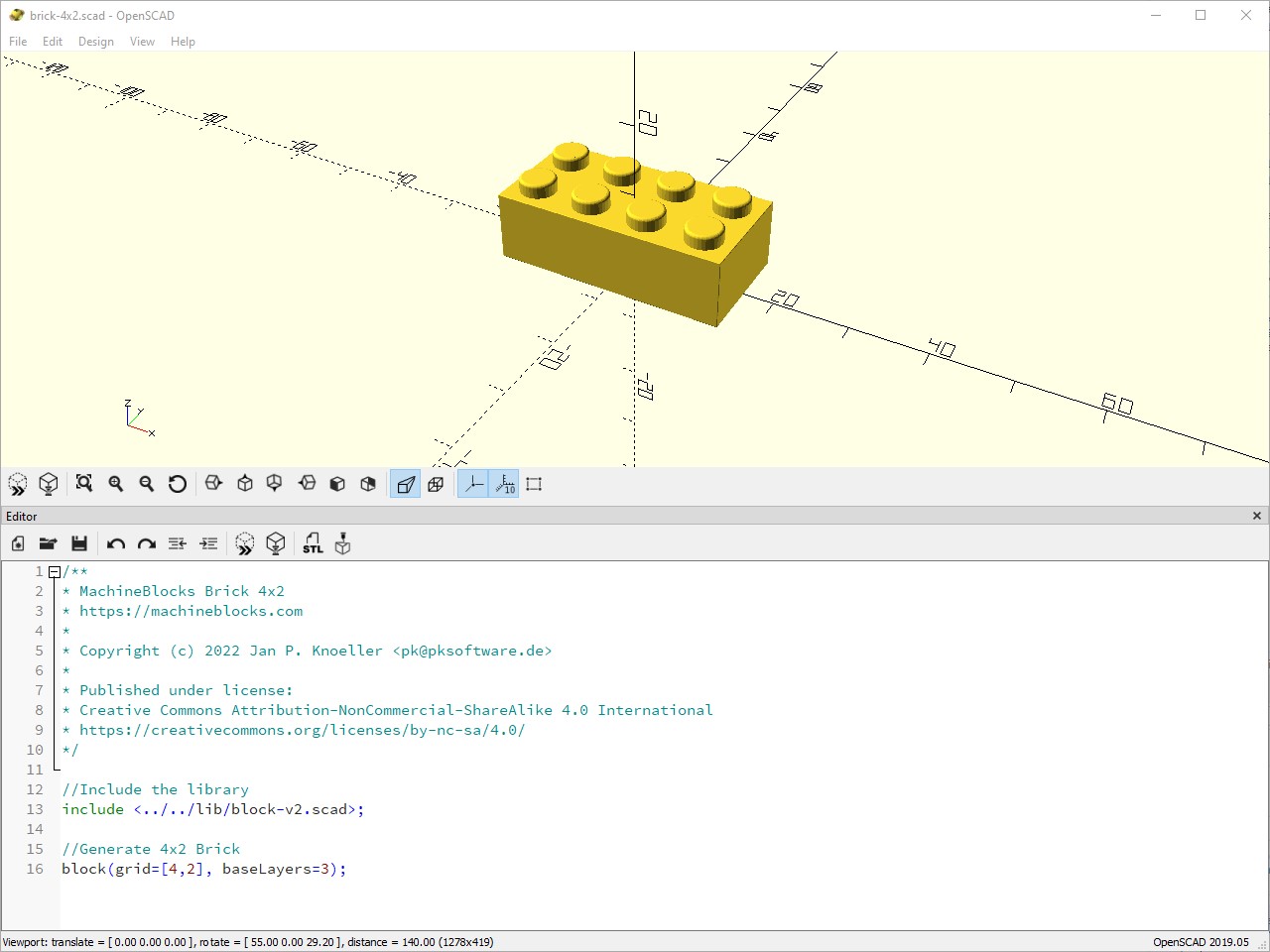 A model for a 3D printed LEGO brick in OpenSCAD