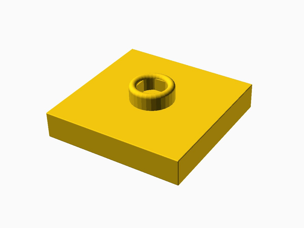 3D printable model of a LEGO 2x2 plate with centered knob.