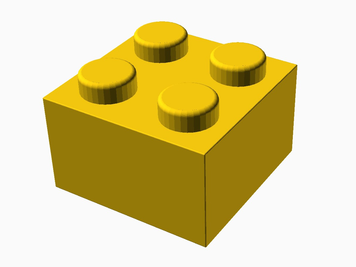 3D printable model of a LEGO 2x2 Brick with standard knobs.