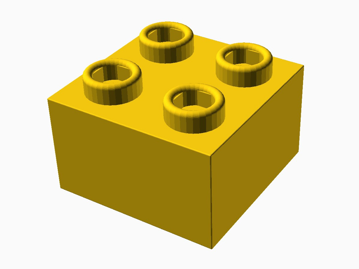 3D printable model of a LEGO 2x2 Brick with technic knobs.