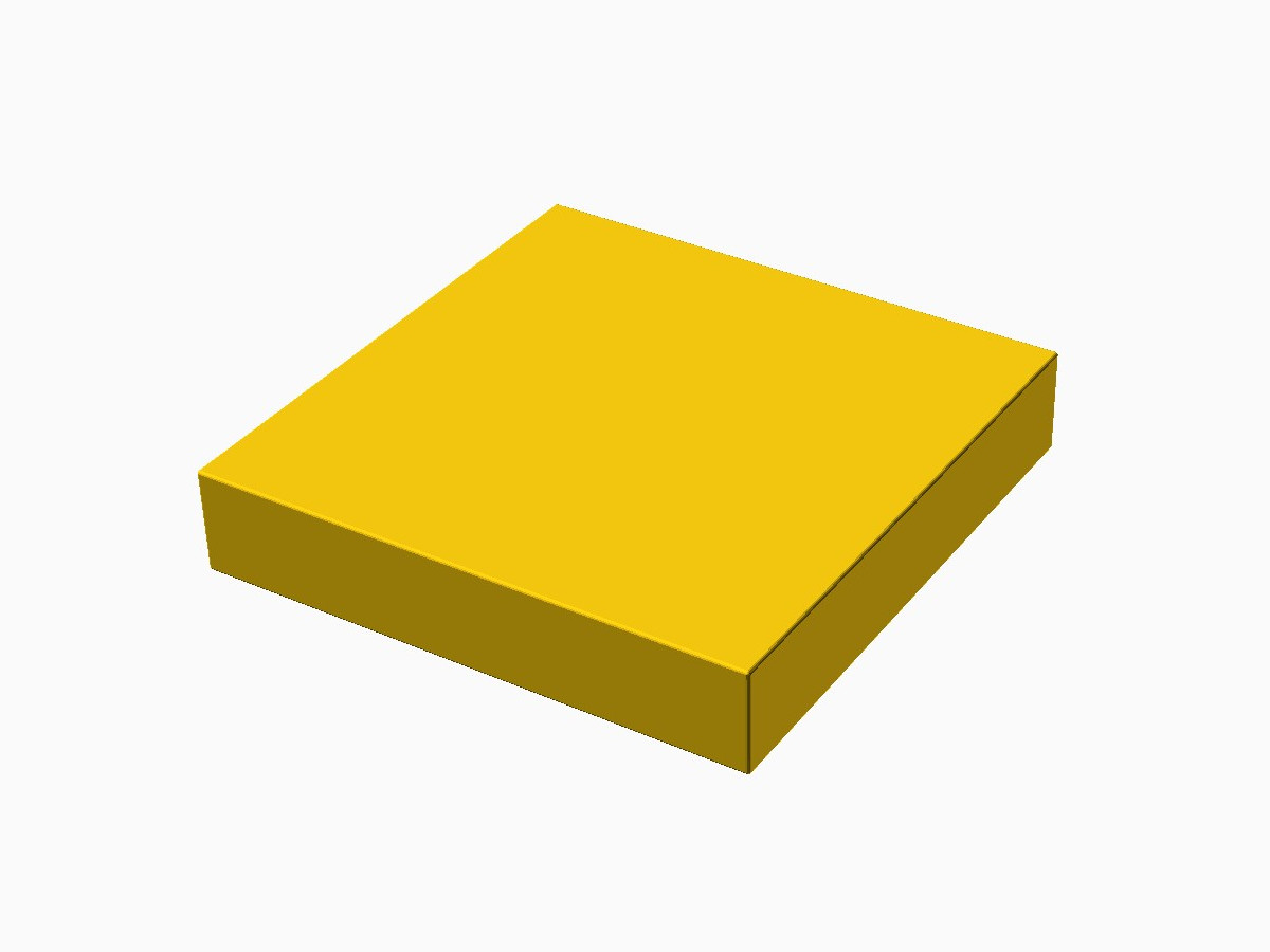 3D printable model of a LEGO 2x2 plate without knobs.