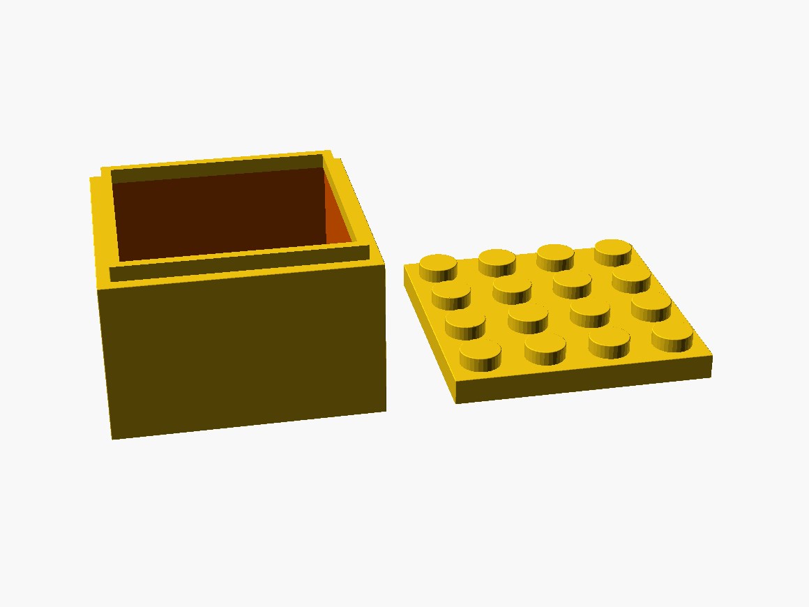 3D printable model of a LEGO 4x4 box with lid.