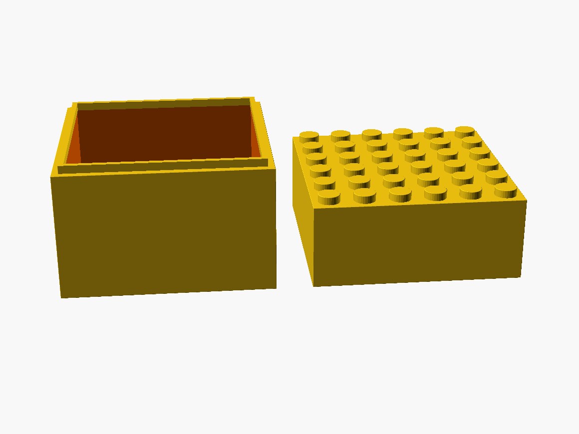 3D printable model of a LEGO 6x6 box with large lid.