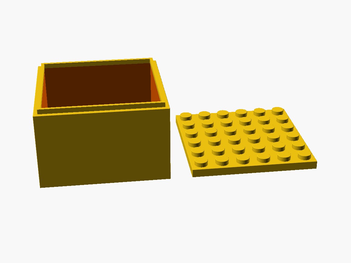 3D printable model of a LEGO 6x6 box with lid.