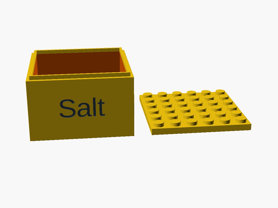 3D printable model of a LEGO 6x6 box with text and lid.
