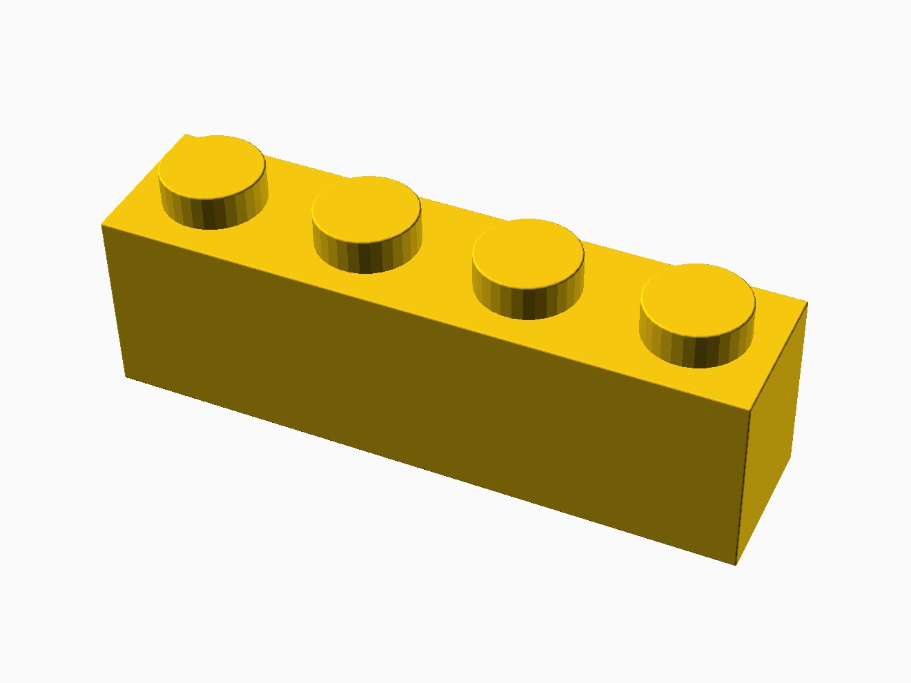 3D printable model of a LEGO 4x1 Brick with standard knobs.