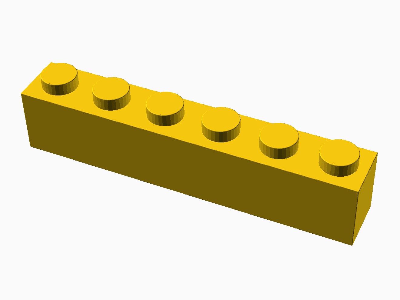 3D printable model of a LEGO 6x1 Brick with standard knobs.