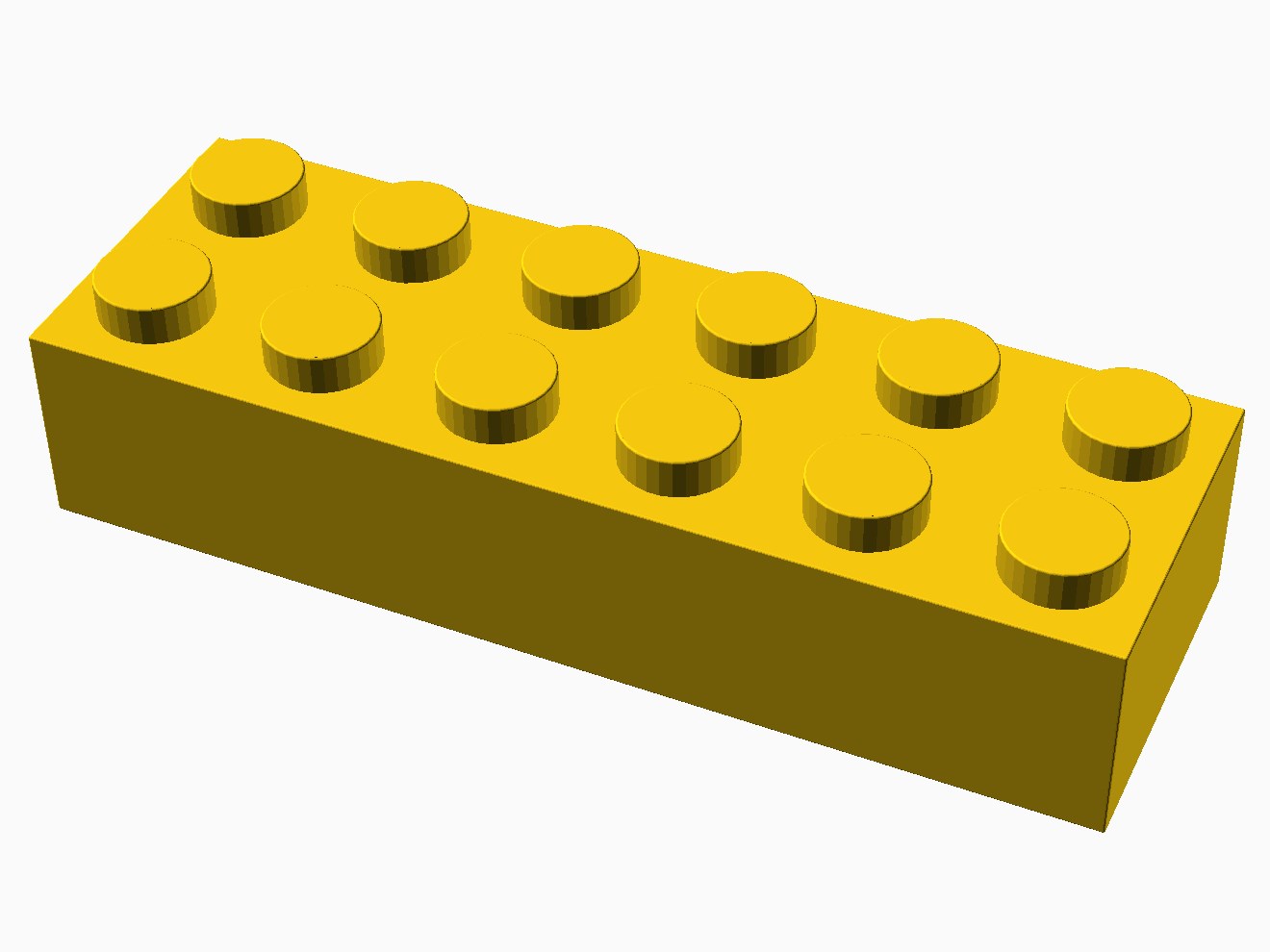 3D printable model of a LEGO 6x2 Brick with standard knobs.