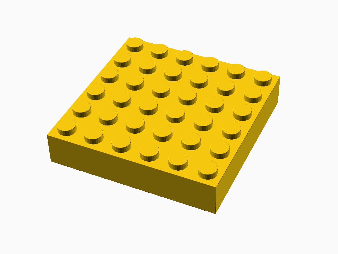 3D printable model of a LEGO 6x6 Brick with standard knobs.