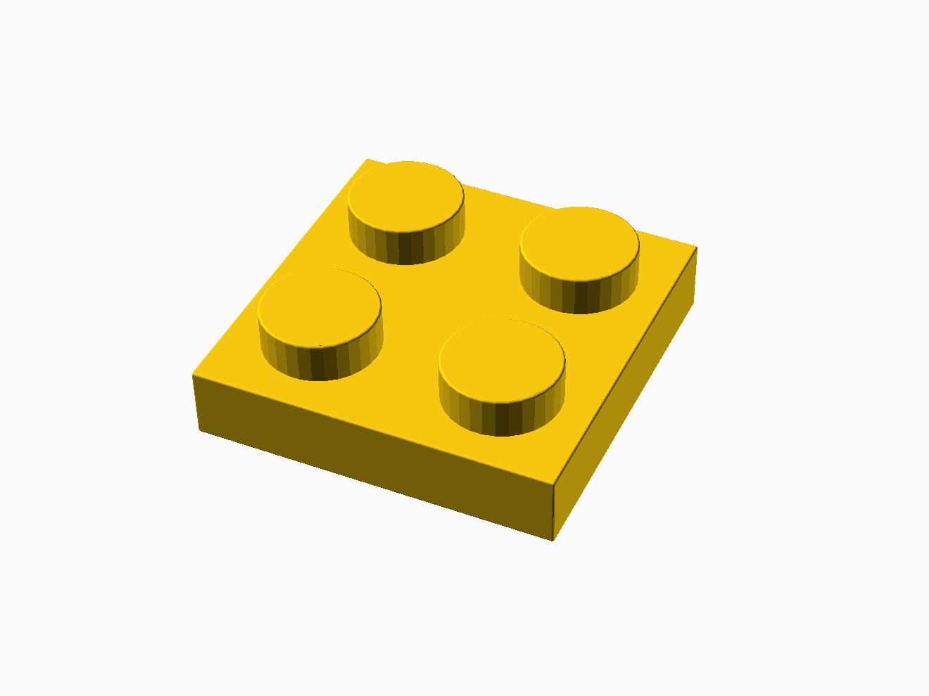 3D printable model of a LEGO 2x2 Plate with standard knobs.