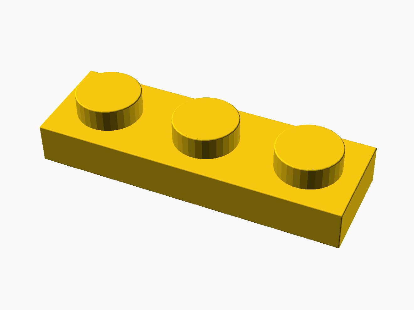 3D printable model of a LEGO 3x1 Plate with standard knobs.