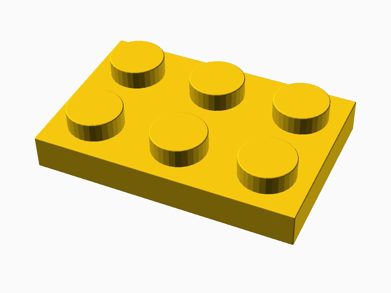 3D printable model of a LEGO 3x2 Plate with standard knobs.