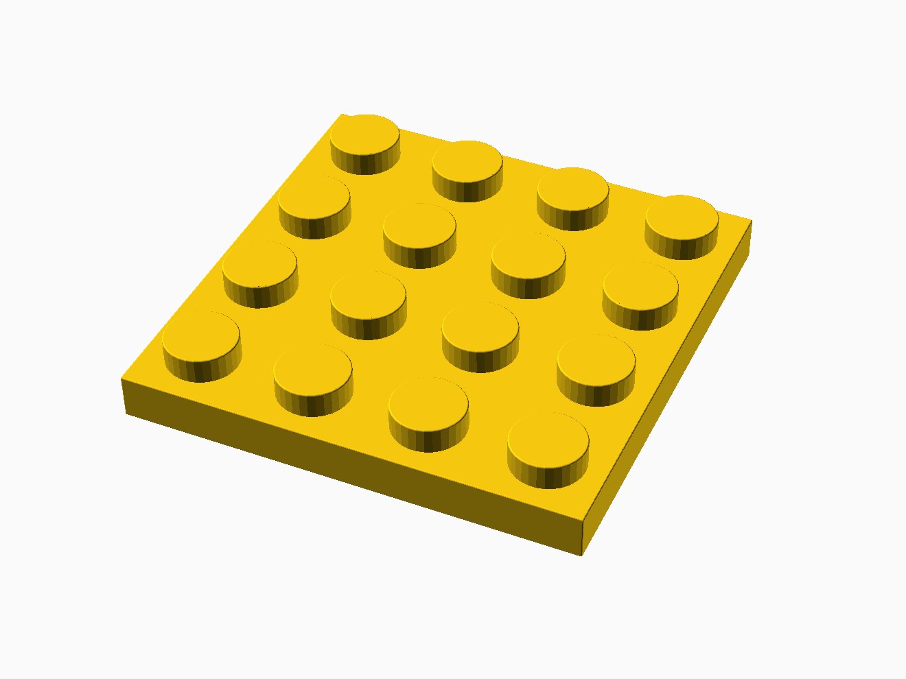 3D printable model of a LEGO 4x4 Plate with standard knobs.