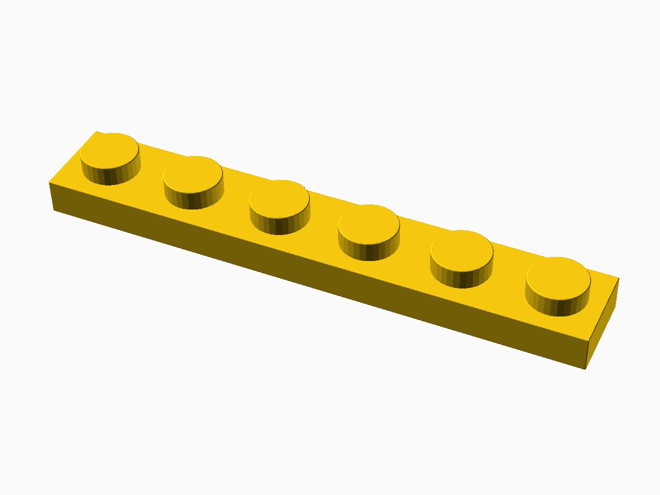 3D printable model of a LEGO 6x1 Plate with standard knobs.