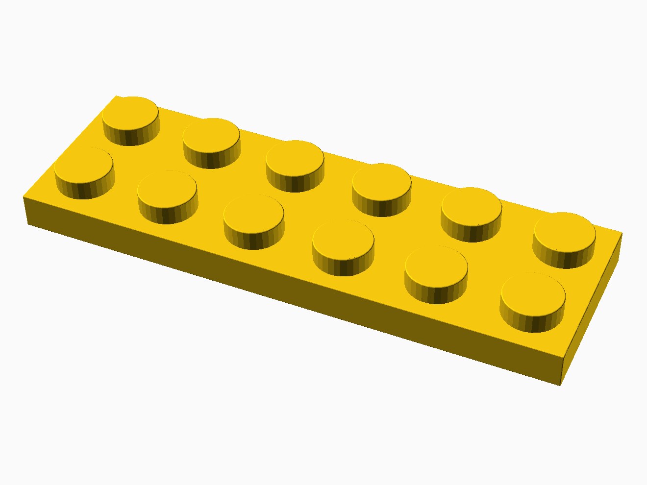 3D printable model of a LEGO 6x2 Plate with standard knobs.