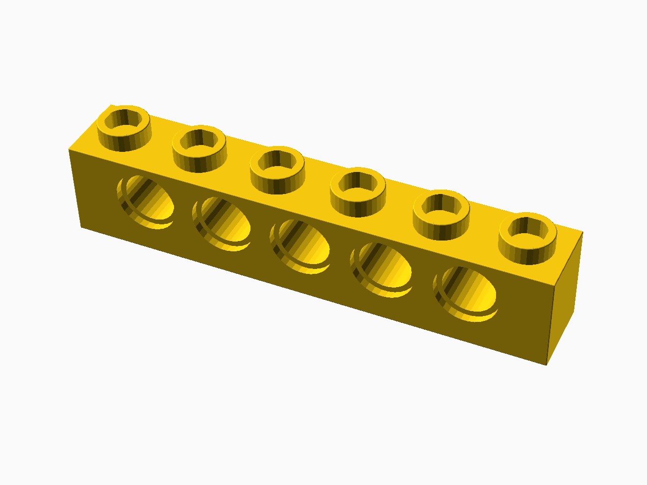 3D printable model of a LEGO Technic 6x1 Brick.