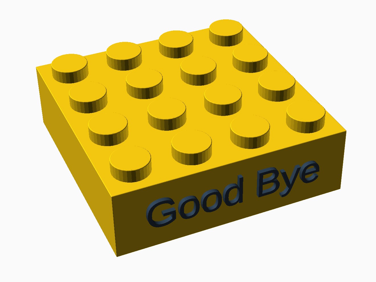 3D printable model of a LEGO 4x4 brick with protruding text.