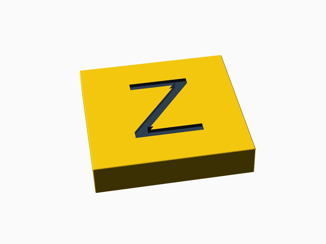 3D printable model of a LEGO 2x2 plate with engraved letter.