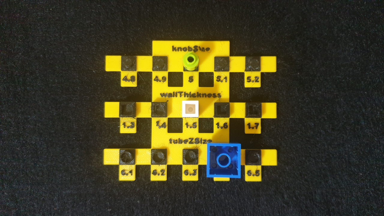 3D printed calibration tool to determine the optimal settings for LEGO compatibility