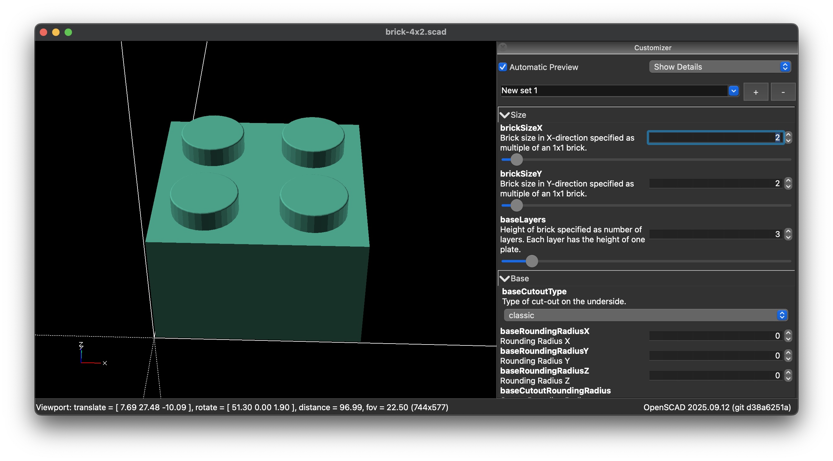 Customizing a 3D printable model of a LEGO® compatible brick